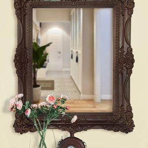 Mid Century Antique mirror for wall décor, Ornate big Wall Mount Mirror Contemporary wall mirrors decorative, Carving wooden mirror large