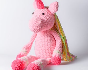 crochet bébé jouet licorne amigurumi, grands animaux en peluche, peluches, peluches, cadeaux de douche de bébé, cadeaux de bébé fille, accessoires photo nouveau-né