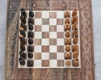 Luxus Schachsets mit Aufbewahrung, Holzschach Großes Schachset, Holzschachspiel, Handgefertigtes Schachbrett, Moderne Schach Holzbretter