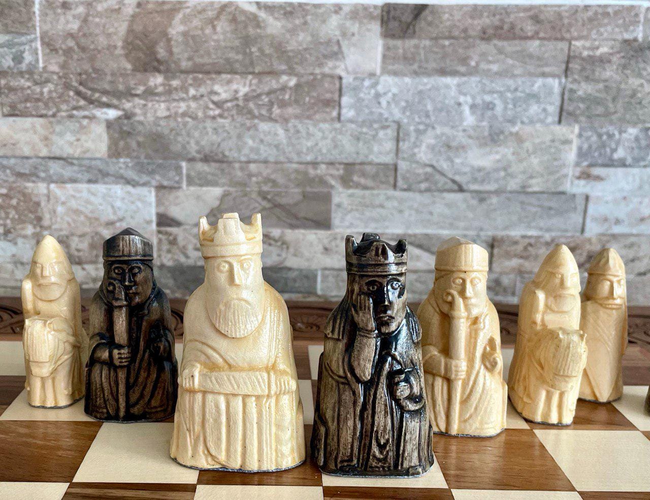 Dark Isle of Lewis Chessmen pieces, Handmade wooden chess pieces set, Chess Set Pieces Hand carved chess pieces set, Weighted chess set