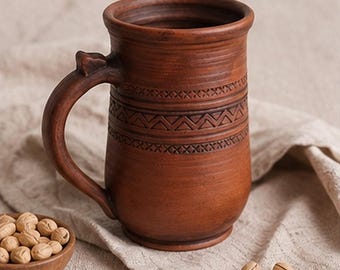 Oversized ceramic unglazed 20 oz handthrown mug for beer Eco friendly Rustic ceramic tankard, Stoneware fantasy pottery for anniversary