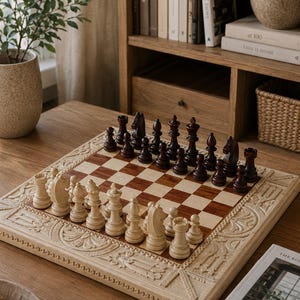 White sycamore chess set with board, Wooden chess game, Handmade chess board , Luxury chess sets with storage, Modern chess wood boards