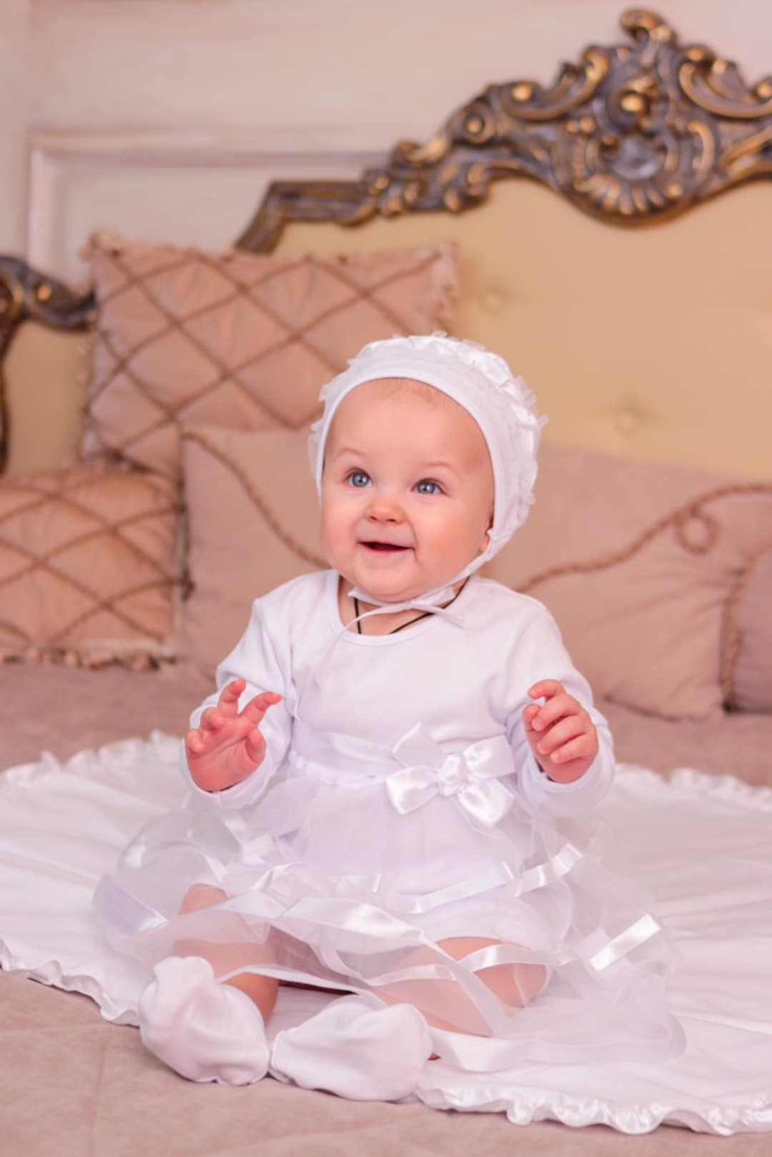 Baby Girl Baptism Dress, Christening Gown White, Baby Girl Dress