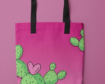 Pink cactus tote bag  15'' x 15''