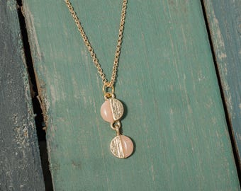 Rose quartz Necklace,  Half moon pendant necklace, Dainty necklace, Geometric necklace, Half circle necklace, Crescent necklace