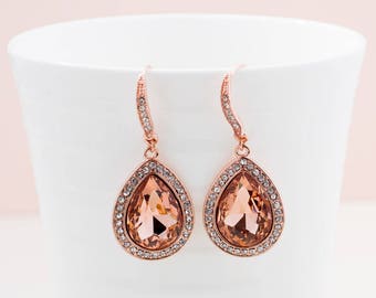 Rose gold Crystal teardrop Earrings, Bridesmaid earrings, Statement earrings, Geometric earrings, Teardrop earrings, Dainty earrings