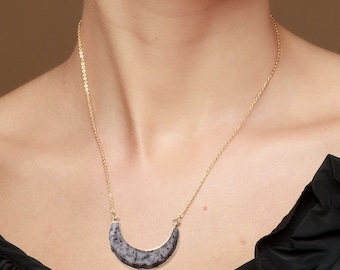 Crescent moon necklace, Gray granite stone necklace, Statement necklace, Tusk Necklace, Half Moon Necklace, Minimalist necklace
