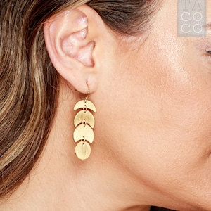 Moon phase earrings, Gold statement earrings, Long drop earrings, Crescent earrings, Celestial Earrings, Lunar phase drop earrings