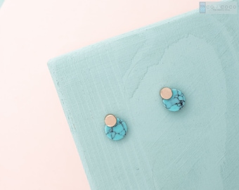 Turquoise earrings, White marble earrings, Stud earrings, Geometric earrings, Circle earrings, Dainty earrings, Minimalist earrings