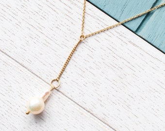 Pearl Lariat Necklace, Freshwater pearl Y necklace, Minimalist necklace, Bridesmaid gifts, Dainty necklace, Unique gifts, Birthday gifts