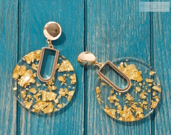 Gold flake Acetate earrings, Statement earrings, Acrylic earrings, Geometric earrings, Resin earring, XL large earring, Minimalist earring