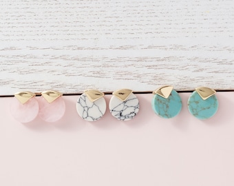 Turquoise oorbellen, Wit marmer oorbellen, Rose quartz stud oorbellen, Circle oorbellen, Sierlijke oorbellen, Minimalistische oorbellen, Bruidsmeisje cadeau