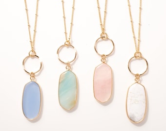 Rose quartz necklace, Gemstone necklace, Statement necklace, Long necklace, Minimalist ,Raw quartz pendant Dainty necklace, Unique gifts