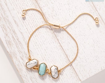 Turquoise bracelet, Raw quartz bracelet, Minimalist bracelet, Dainty bracelet, Adjustable bracelet, Pull tie bracelet, unique gifts,