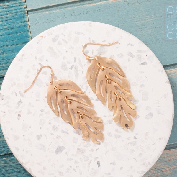 Gold leaf dangle earrings, Statement earrings, Minimalist stud earrings,  Bridesmaid gifts, Unique gifts, boho earrings