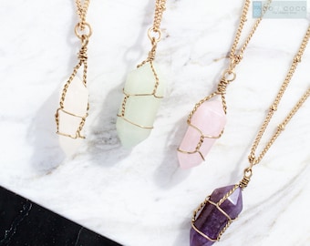 Raw quartz necklace, Rose quartz necklace, Amethyst necklace, Bridesmaid gifts, Dainty necklace, unique gifts, Healing Crystal Necklace