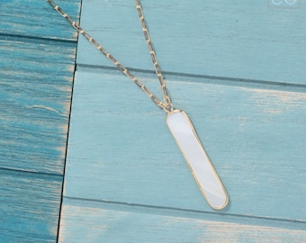 Mother of pearl necklace, Statement long necklace, Shell necklace, Vertical bar necklace, Bridesmaid necklace, Minimalist necklace