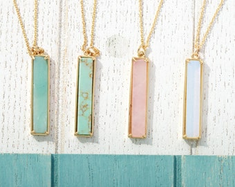 Rose quartz necklace, Turquoise necklace, Vertical Bar pendant necklace, Gemstone necklace, Bridesmaid necklace, Unique gifts, Birthday gift