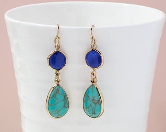 Turquoise earrings, Geometric earrings, Dainty earrings, Teardrop earrings, Gemstone earrings, Dangle and drop earrings, unique gifts