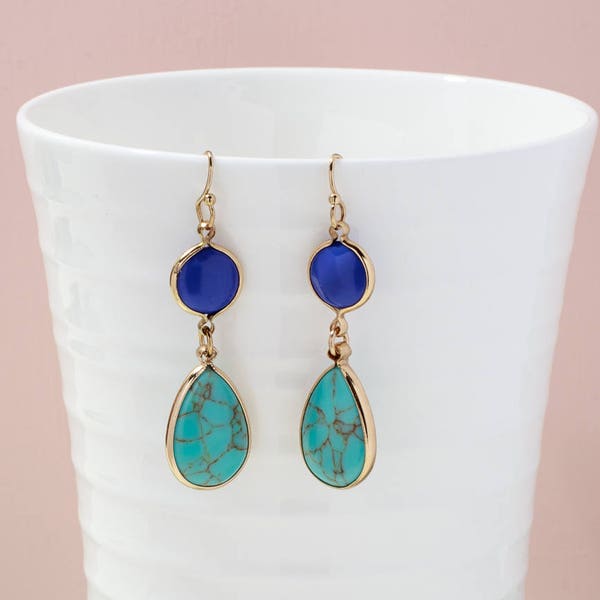 Turquoise earrings, Geometric earrings, Dainty earrings, Teardrop earrings, Gemstone earrings, Dangle and drop earrings, unique gifts