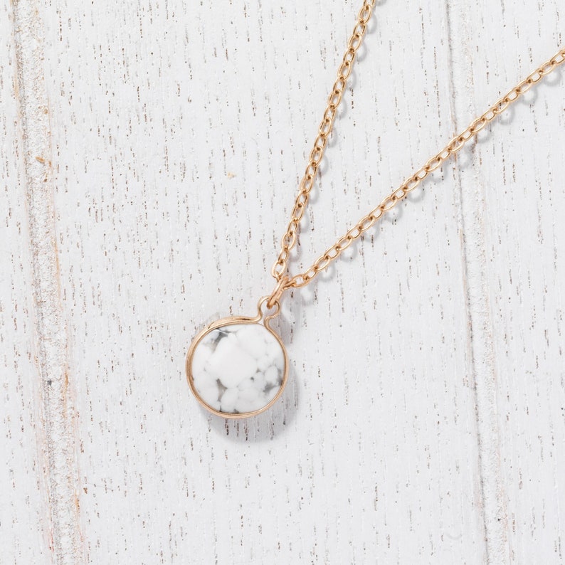 Rose quartz Necklace, Round gemstone pendant necklace, Turquoise necklace, Minimalist necklace, Birthday gifts, Bridesmaid gift White marble