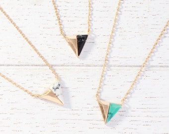Turquoise necklace, Triangle Necklace, White marble necklace, Dainty necklace, Geometric necklace, Bridesmaid necklace. Unique gifts