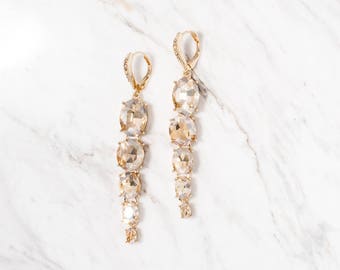 Crystal earrings, Bridesmaid Earrings, Long Drop dangle earring, Statement earrings, Dainty earring, Minimalist earring, light topaz earring