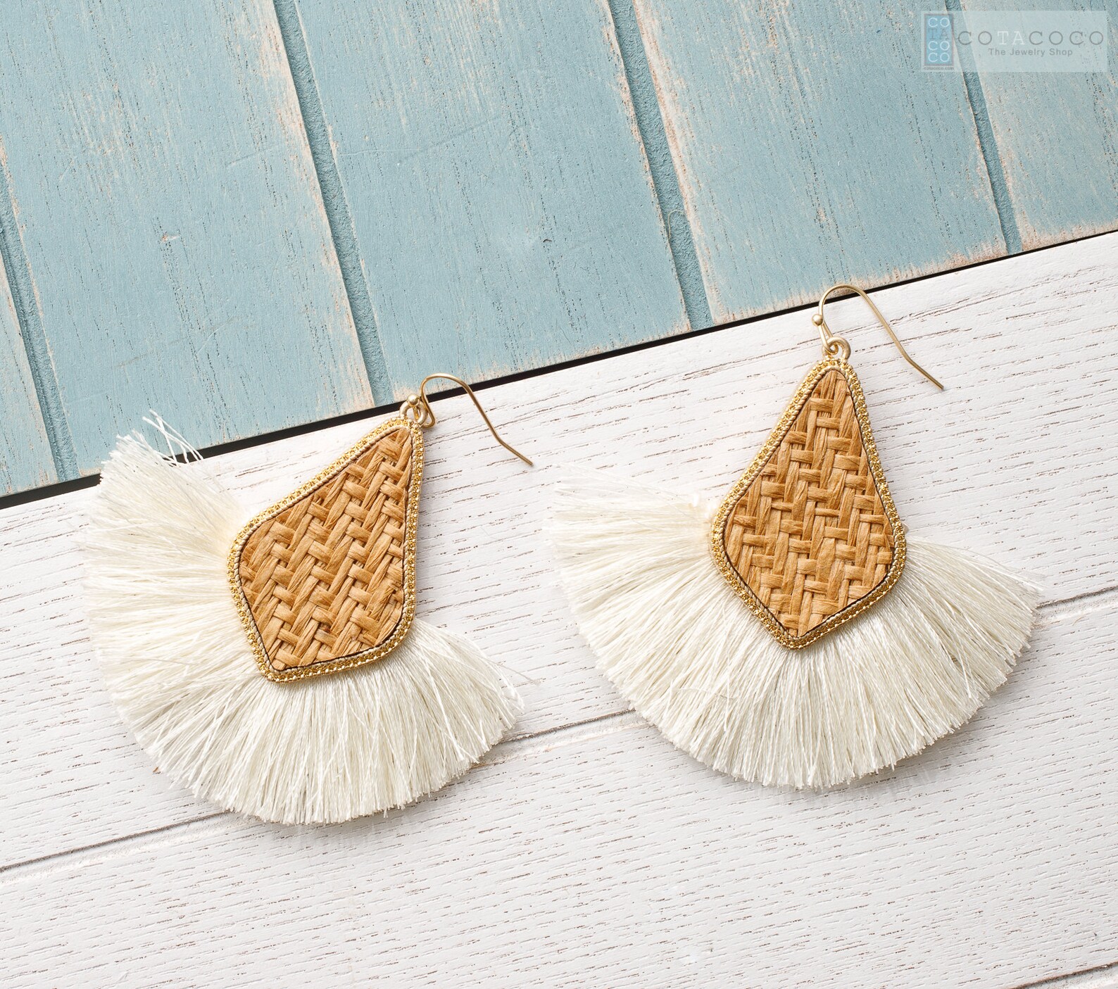 Woven Straw Tassel Earrings Statement Earrings Geometric Etsy