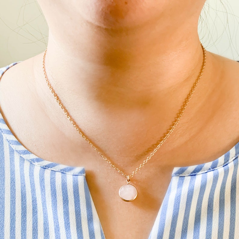 Rose quartz Necklace, Round gemstone pendant necklace, Turquoise necklace, Minimalist necklace, Birthday gifts, Bridesmaid gift image 5