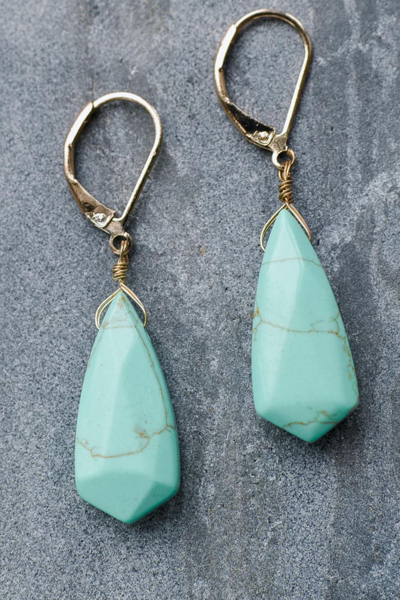 Gemstone Stone Earrings Minimalist earrings Unique gifts Geometric earrings Statement earrings Turquoise earrings Rose quartz earrings