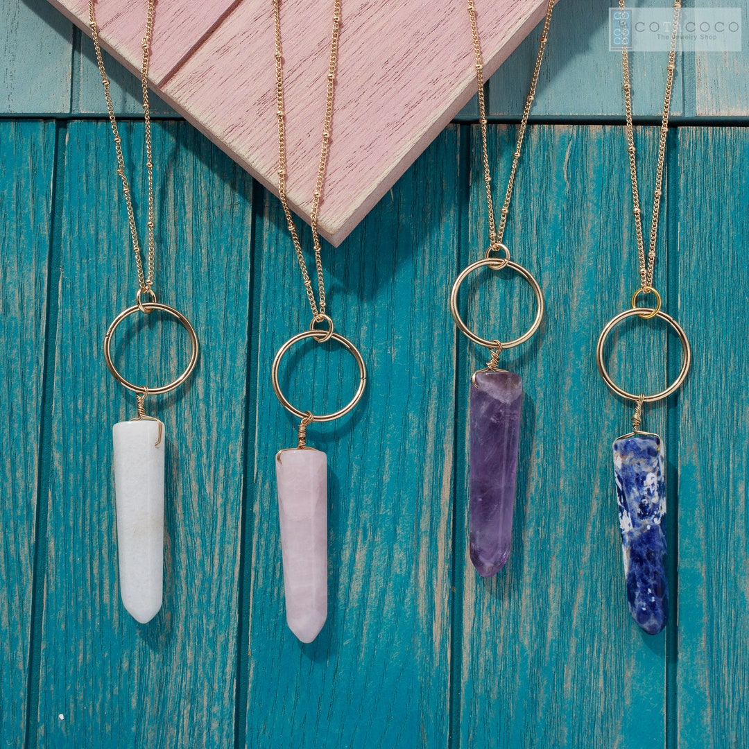 Rose Quartz Necklace, Raw Crystal Necklace, Dainty Necklace, Statement