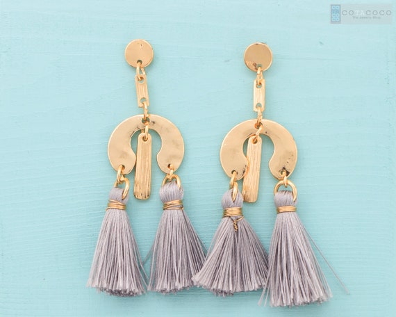 Gray tassel earrings clearance