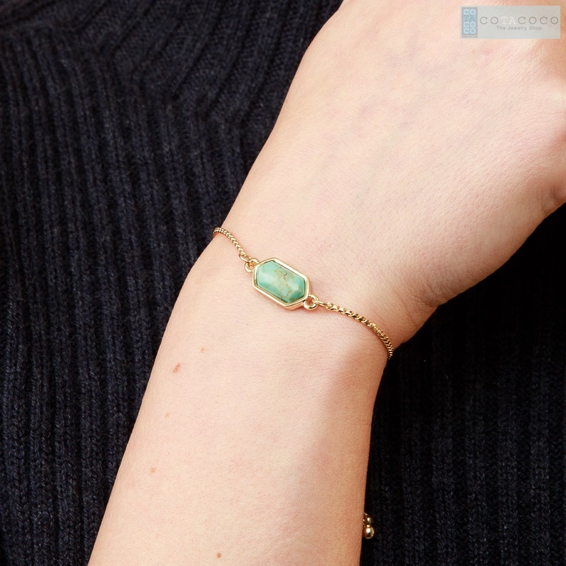 Turquoise bracelet, Raw quartz bracelet, Minimalist bracelet, Dainty bracelet, Adjustable bracelet, Pull tie bracelet, unique gifts, image 2