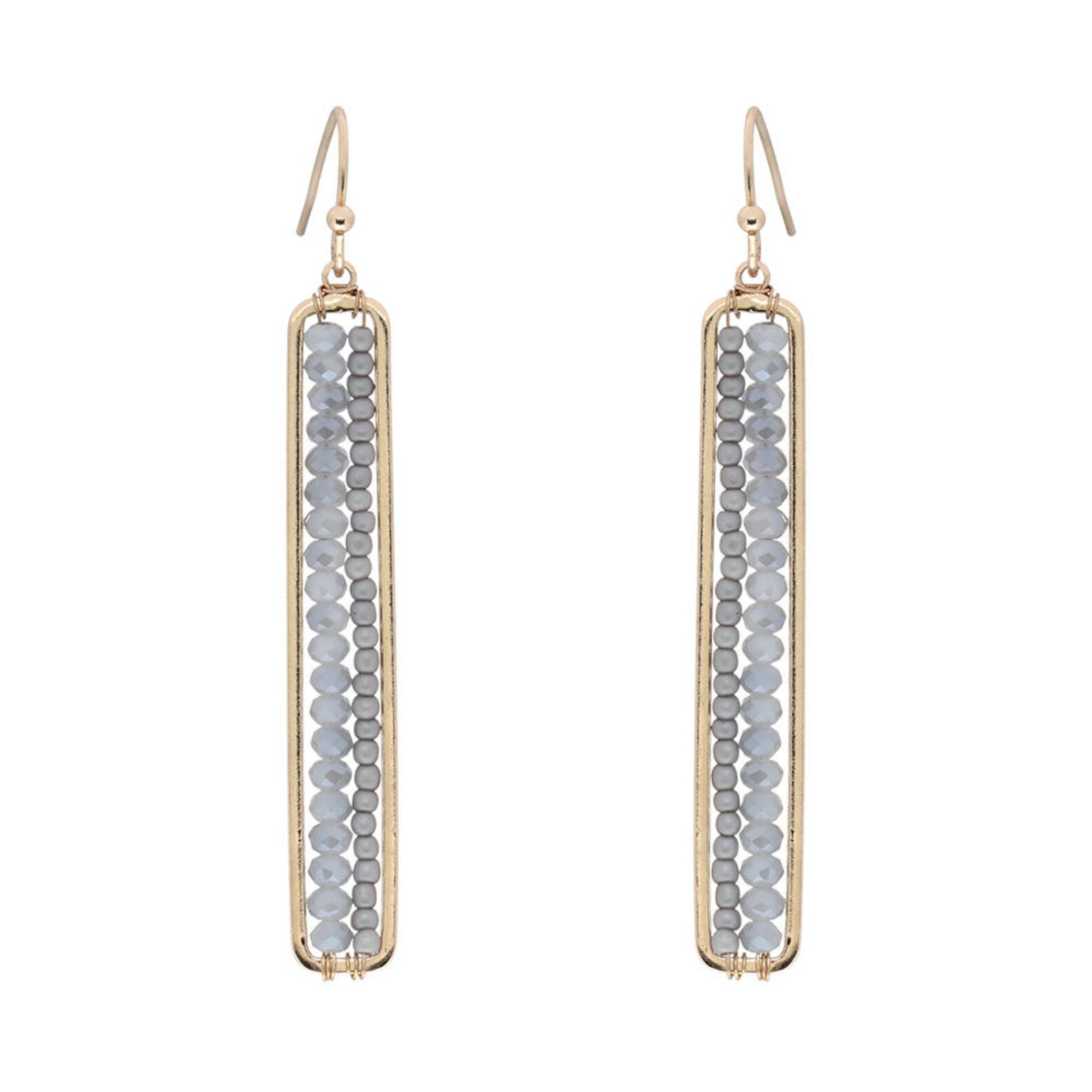 Gray Beaded Bar Earrings Vertical Bar Earrings Double Line Etsy