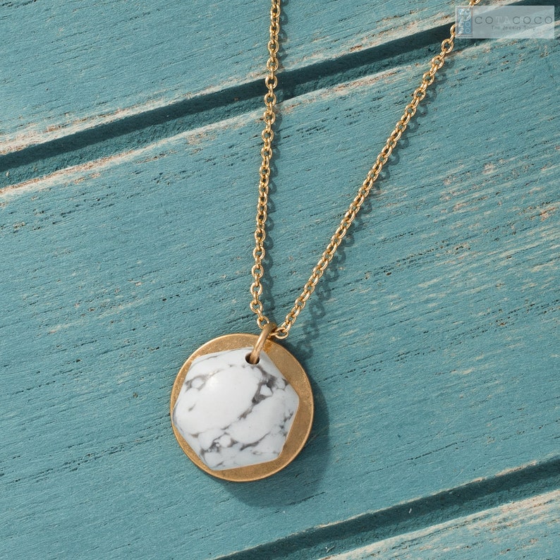 White Marble Necklace Turquoise Necklace Hexagon With Coin Etsy