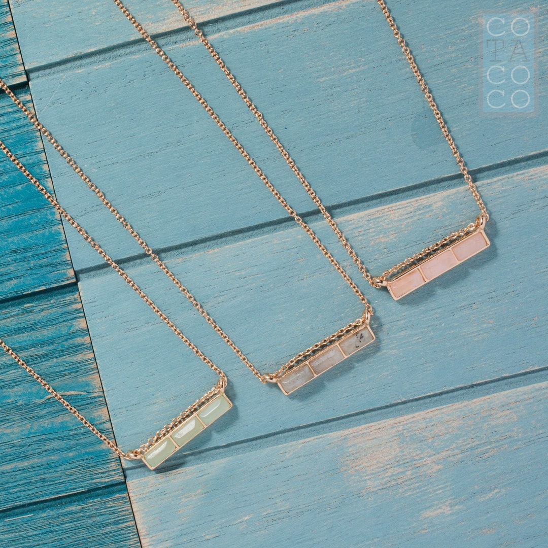 Rose Quartz Bar Necklace, Gemstone Bar Necklace, Minimalist Necklace, Bridesmaid Gifts