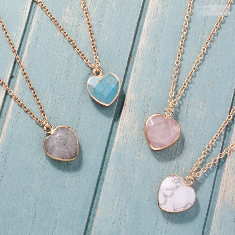 Gemstone heart pendant necklace Rose quartz Necklace image 1