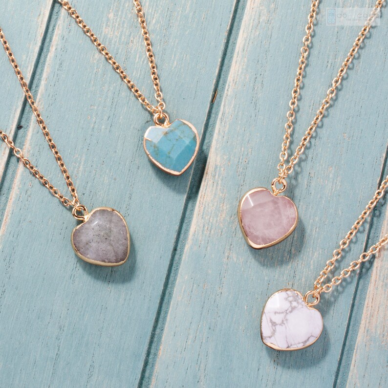 Gemstone heart pendant necklace Rose quartz Necklace image 1