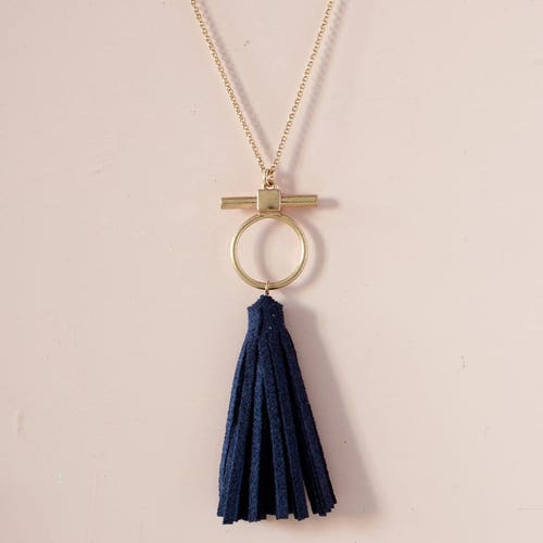 Navy Blue Suede Tassel Necklace Long Leather Necklace Etsy