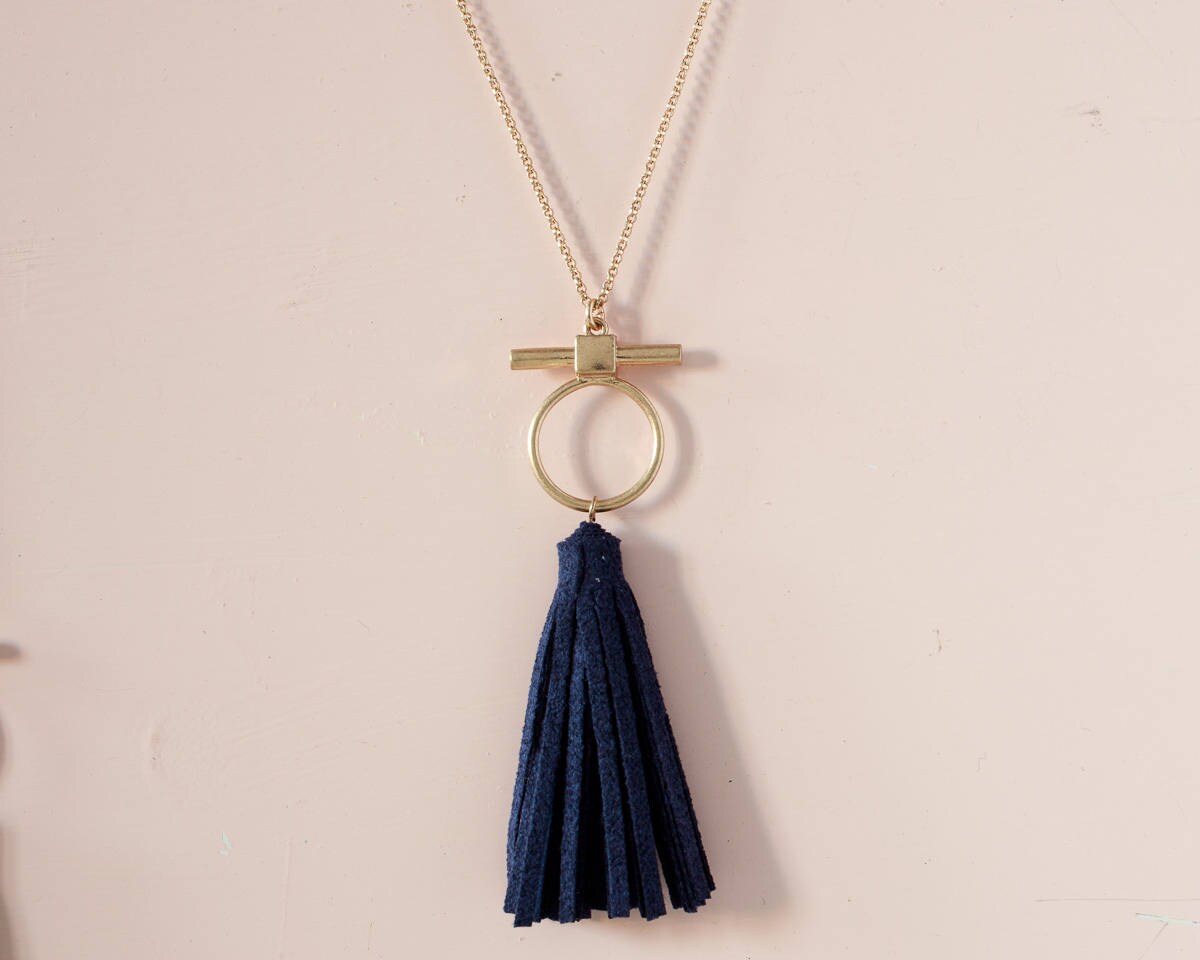 Navy tassel necklace discount