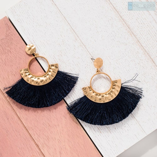 Fan Tassel Stud Earrings Geometric Dangle Earrings Fringe Etsy