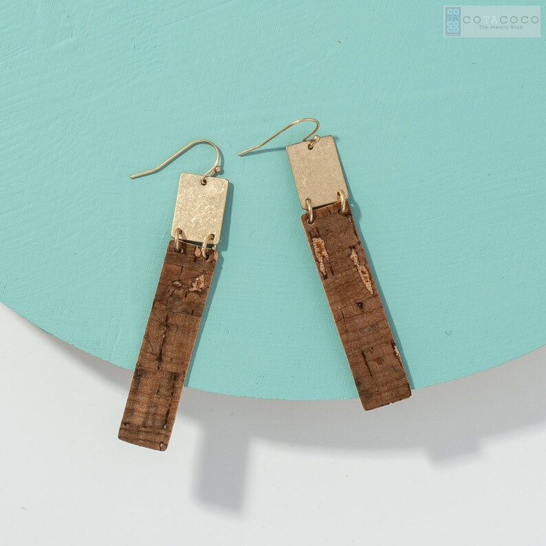 Cork earrings with metal accent Geometric earrings Statement Etsy