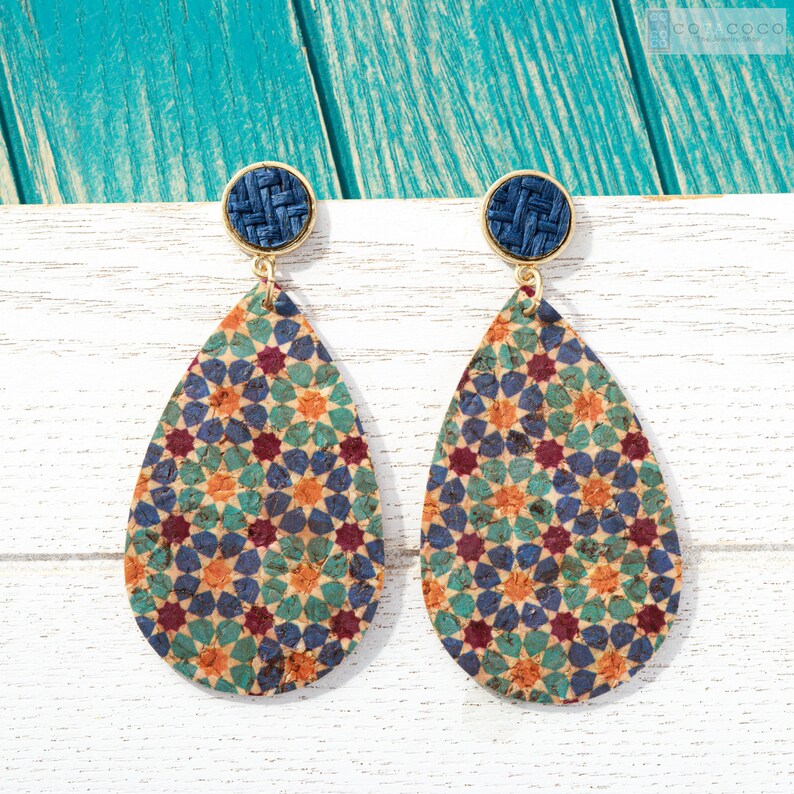 Moroccan pattern cork earrings Statement stud earrings Etsy