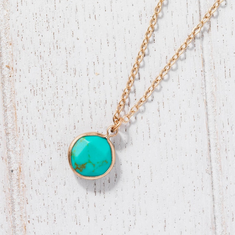 Collier de quartz rose, collier pendentif en pierre précieuse ronde, collier turquoise, collier minimaliste, cadeaux danniversaire, cadeau de demoiselle dhonneur Turquoise