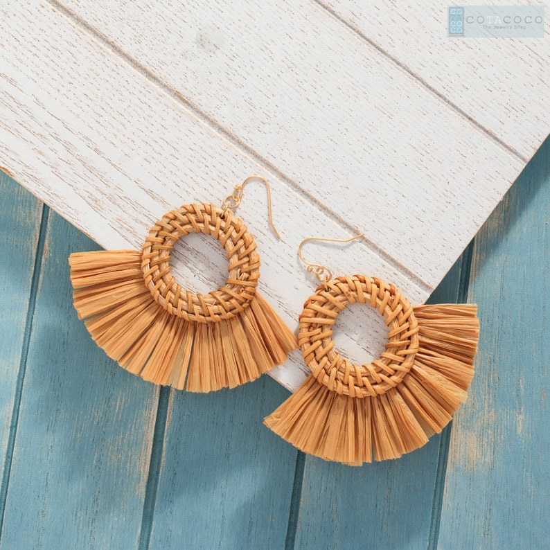 Colored Straw Raffia Tassel Earrings Statement Earrings Etsy