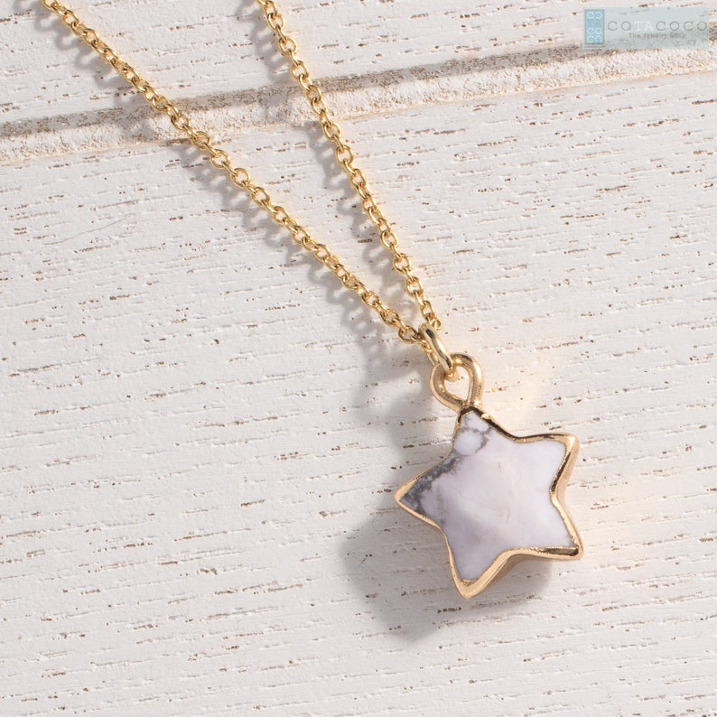 Star pendant necklace, Rose quartz Necklace, Gemstone necklace, Minimalist necklace, Birthday gifts, Bridesmaid gift, Dainty necklace White marble