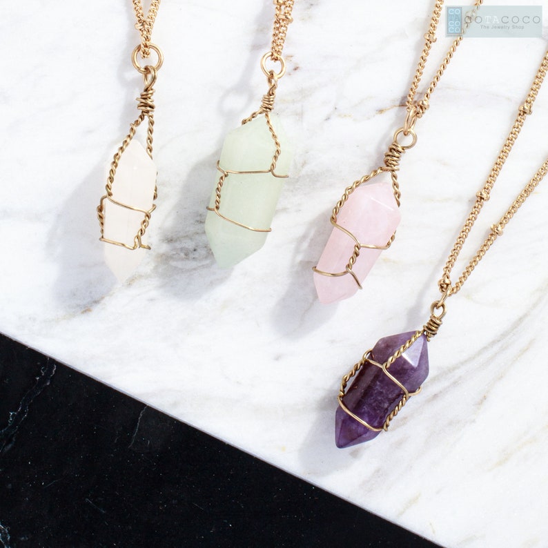 Raw quartz necklace, Rose quartz necklace, Amethyst necklace, Bridesmaid gifts, Dainty necklace, unique gifts, Healing Crystal Necklace 