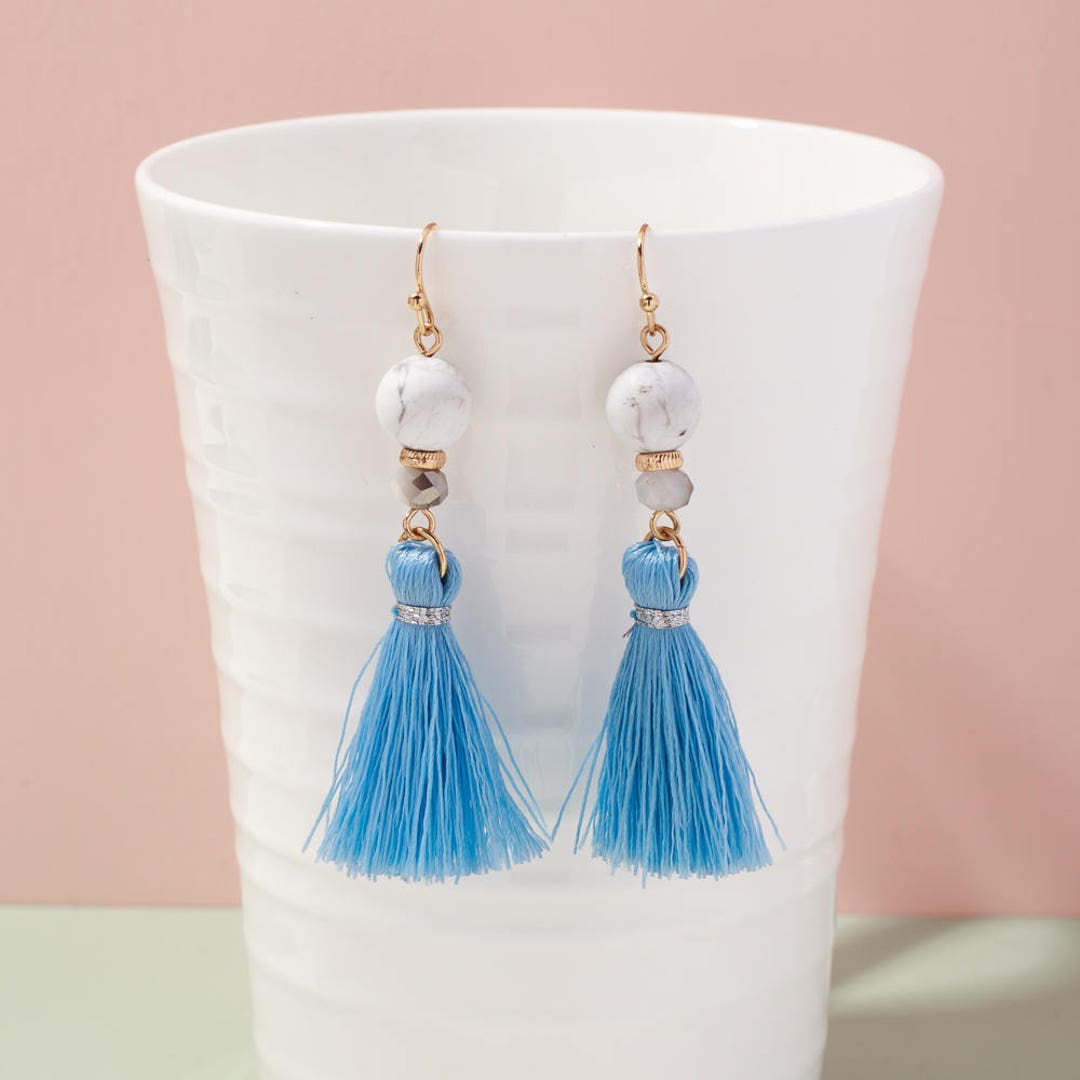 Baby blue tassel best sale earrings