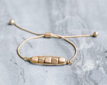 Wired Metal bead Bar Bracelet, Adjustable Bracelet, Pull Tie Bracelet, Slider Bracelet, Gold bracelet, Birthday gifts, Simple bracelet