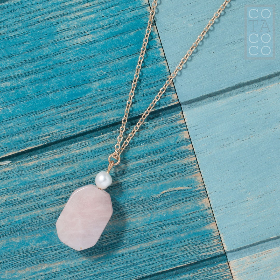 Rose Quartz Necklace, Octagon Necklace, Minimalist Necklace, Birthday